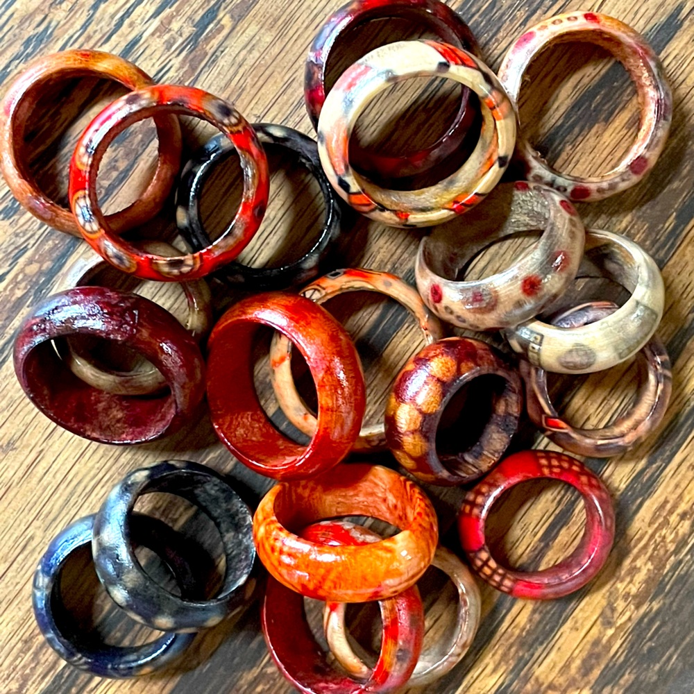 All-Natural Polished Wooden Rings • Various Dye Patterns & Ring Sizes Available
